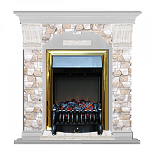 Каминокомплект Glenrich Арочный Арбат (беленый дуб)+Fobos Brass