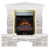 Каминокомплект Glenrich Бостон К Мисхор угловой (белый)+Majestic Brass