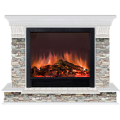 Каминокомплект Glenrich Панорама Грот цветной Sharm 39 (беленый дуб)+Sharm 39 BL