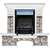 Каминокомплект Glenrich Бостон К Карелия (белый)+Fobos Black