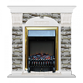 Каминокомплект Glenrich Арочный Алтай (белый)+Fobos Brass