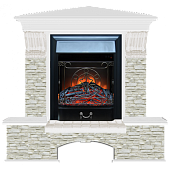 Каминокомплект Glenrich Бостон К Грот однотонный угловой (белый)+Majestic Black