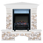 Каминокомплект Glenrich Бостон К Арбат угловой (белый)+Fobos Black