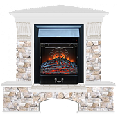 Каминокомплект Glenrich Бостон К Арбат угловой (белый)+Majestic Black