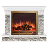 Каминокомплект Glenrich Панорама Грот цветной Sharm 33 (белый)+Sharm 33 BR