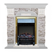Каминокомплект Glenrich Арочный Мисхор (беленый дуб)+Fobos Brass