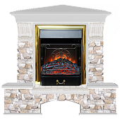 Каминокомплект Glenrich Бостон К Арбат угловой (беленый дуб)+Majestic Brass